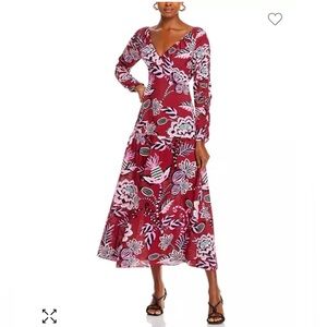 Farm Rio Pineapple Inspiration Burgundy V Neckline Gathered Maxi Dress S…